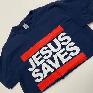 Brand New Navy Short sleeve tshirt “Jesus Saves”